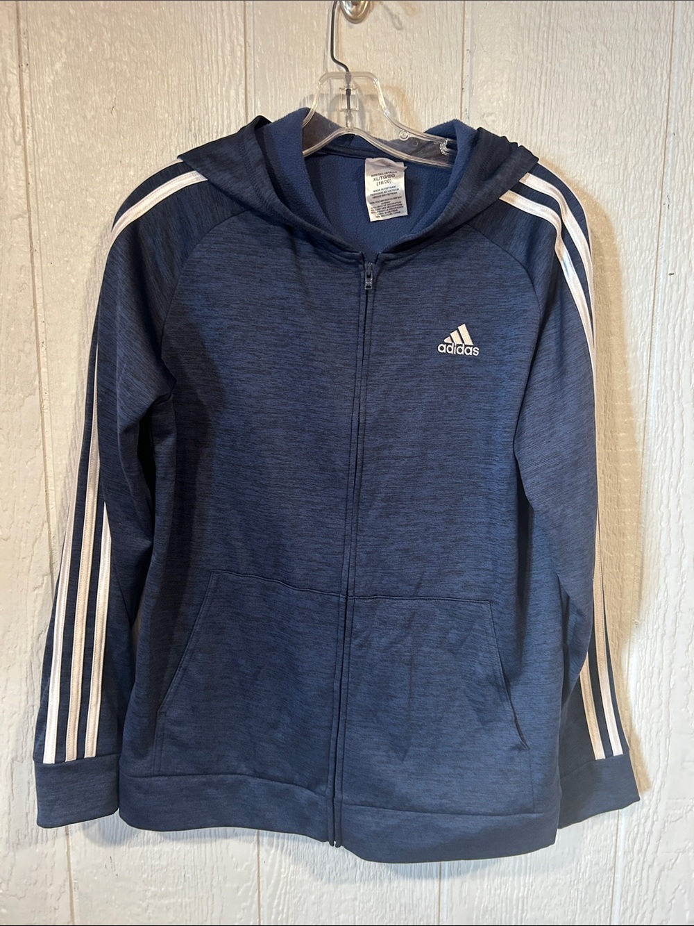 Boys adidas Kids Navy Zip-Up Hooded Jacket with White Stripes